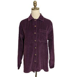 VTG L.L. Bean Wide Wale Corduroy Shacket Shirt Women's Size S Plum Purple Velvet